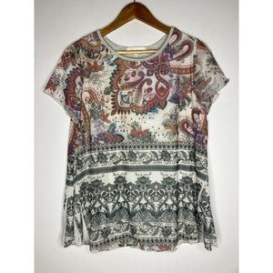 SUNDANCE Women's Large Floral Sheer Top Layer with Stripe Under Blouse Shirt